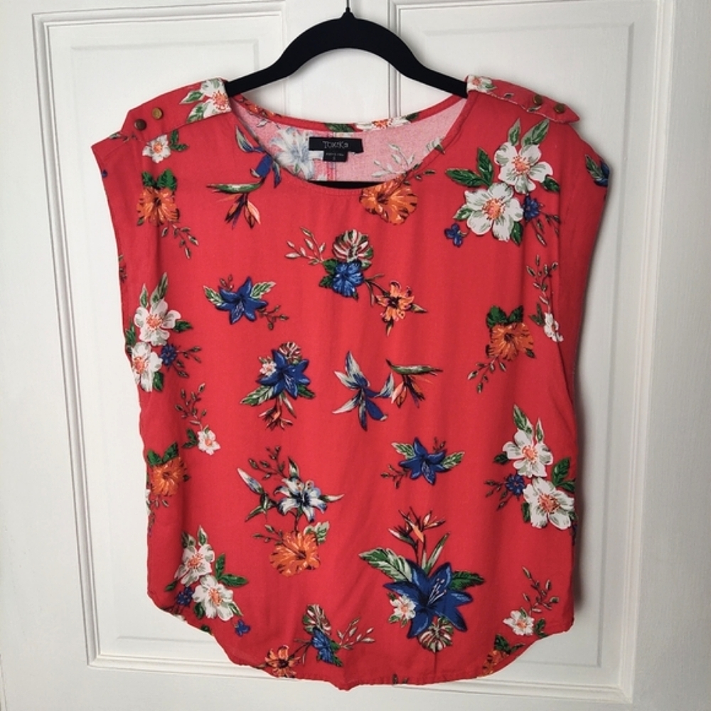 Toxik3 Womens Small Floral Red Tropical Top Boho Summer Vacation